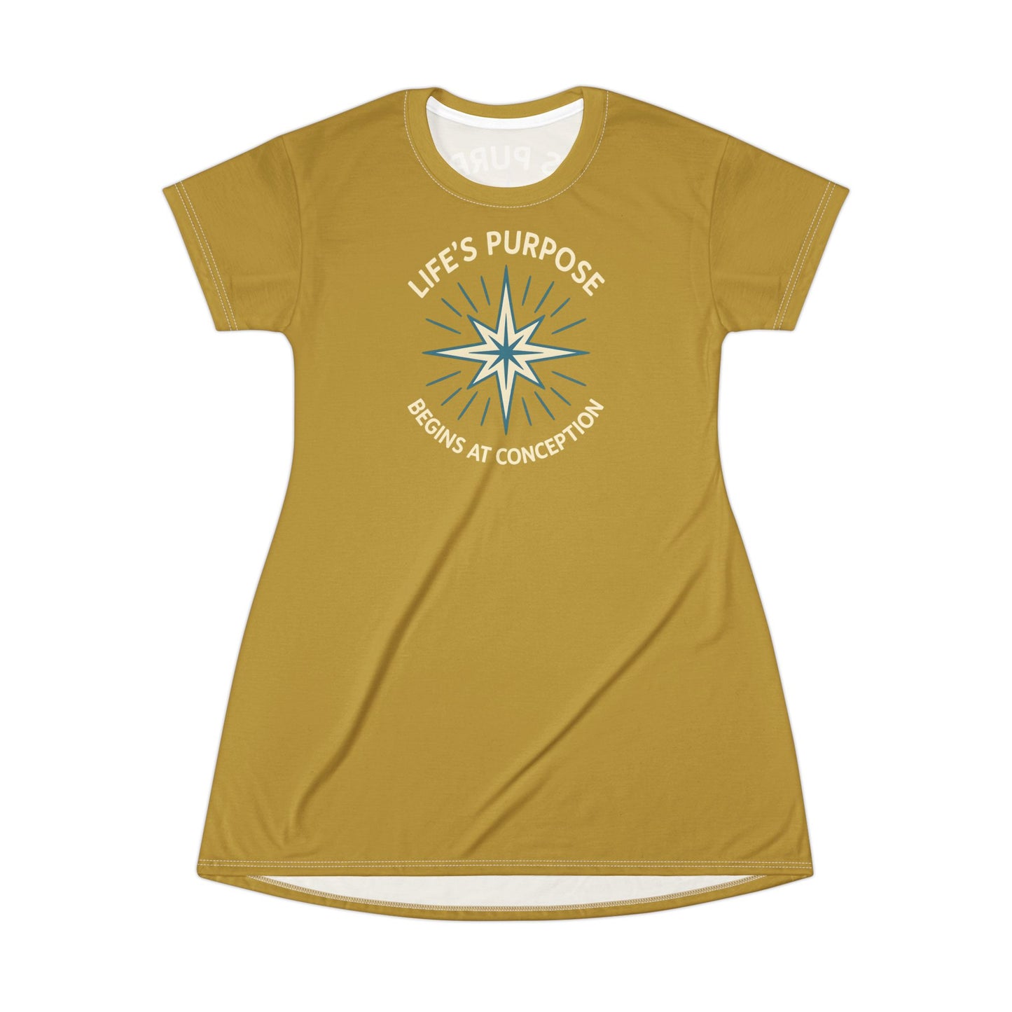 "Life's Purpose Begins at Conception #01", T-Shirt Dress (Crispy Gold)