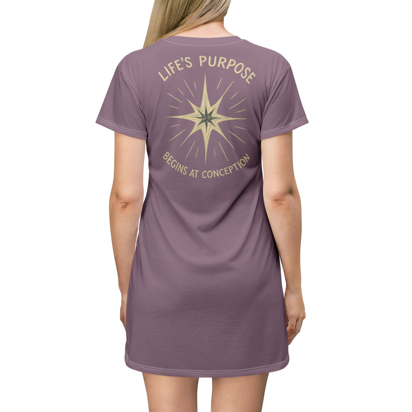 "Life's Purpose Begins at Conception #02", T-Shirt Dress (Mountbatten Mauve)