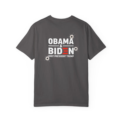 "Obama & Biden Shot President Trump", Unisex Black T-shirt
