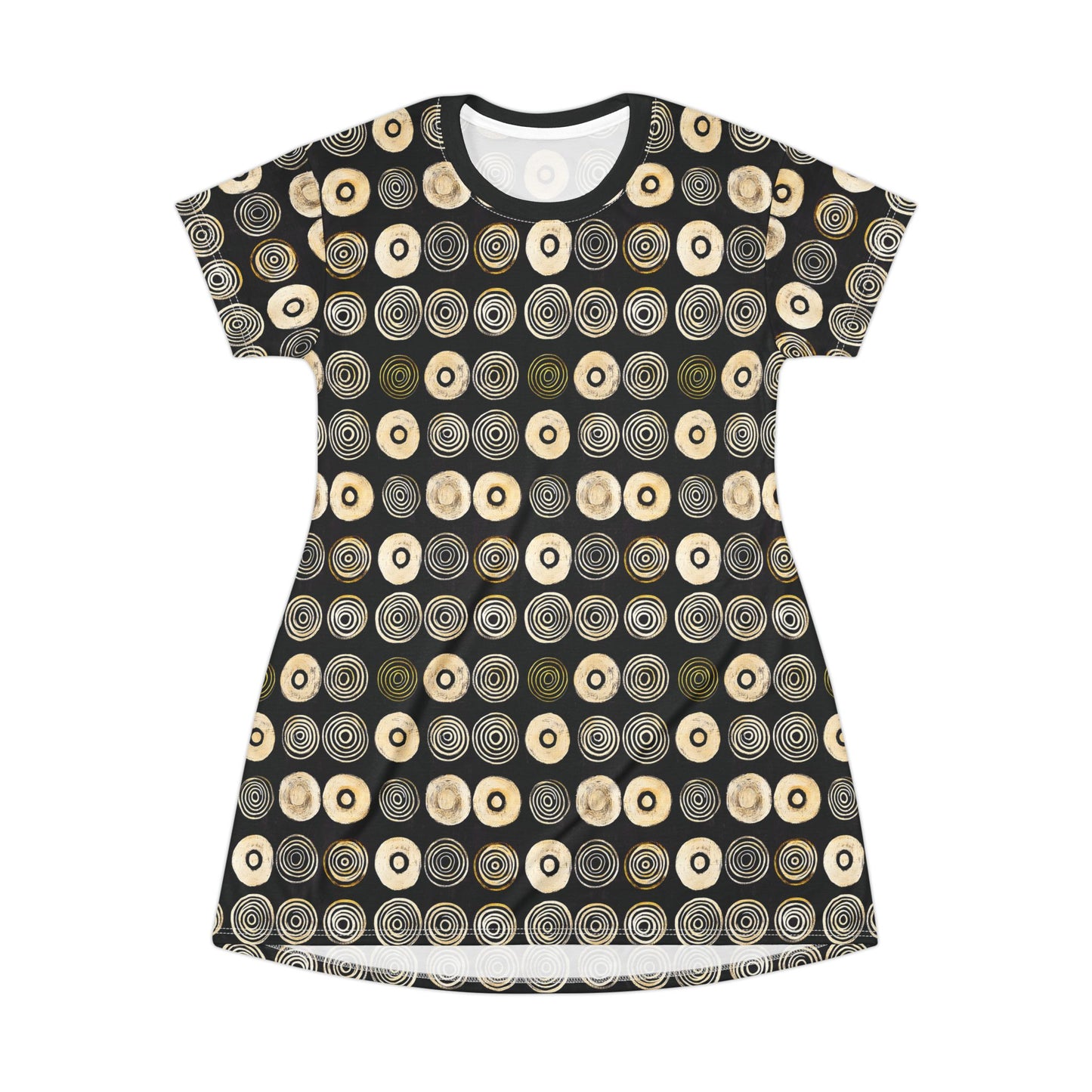 "Punk Polka", Wearable Pattern Art T-Shirt Dress (Plain Black Collar)
