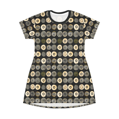 "Punk Polka", Wearable Pattern Art T-Shirt Dress (Plain Black Collar)