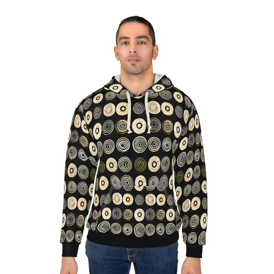 "Punk Polka", Unisex Wearable Art Pullover Hoodie (Plain Black Cuffs)