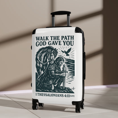 "1 Thessalonians 4:11 (KJV), Suitcases (Porcelain White)