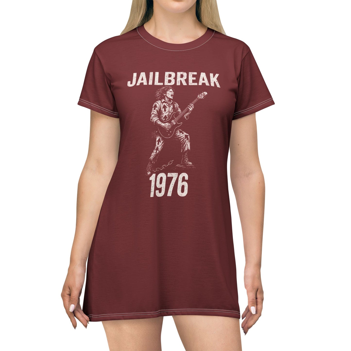 "Jailbreak 1976", T-Shirt Dress (Dark Ruby)