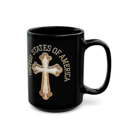 "USA Gold Cross", Black Mug (11oz & 15oz)