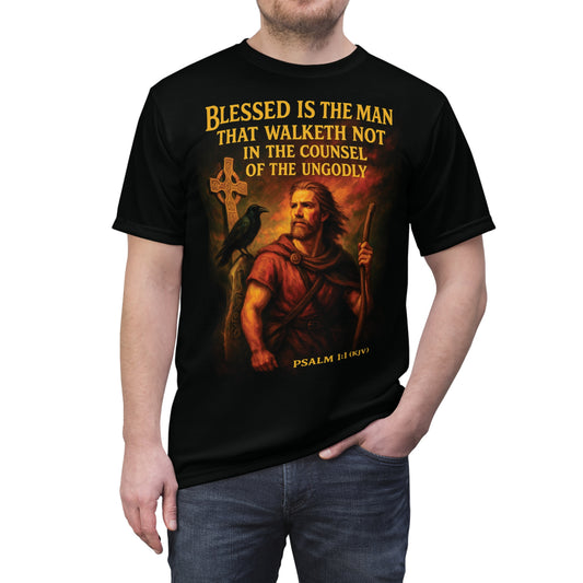 "Psalm 1:1 (KJV)", Wearable Art Unisex T-shirt (Void Black)