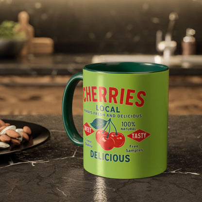 "Delicious Cherries", Colorful Mugs (11oz, 15oz) (Orchard Lime)