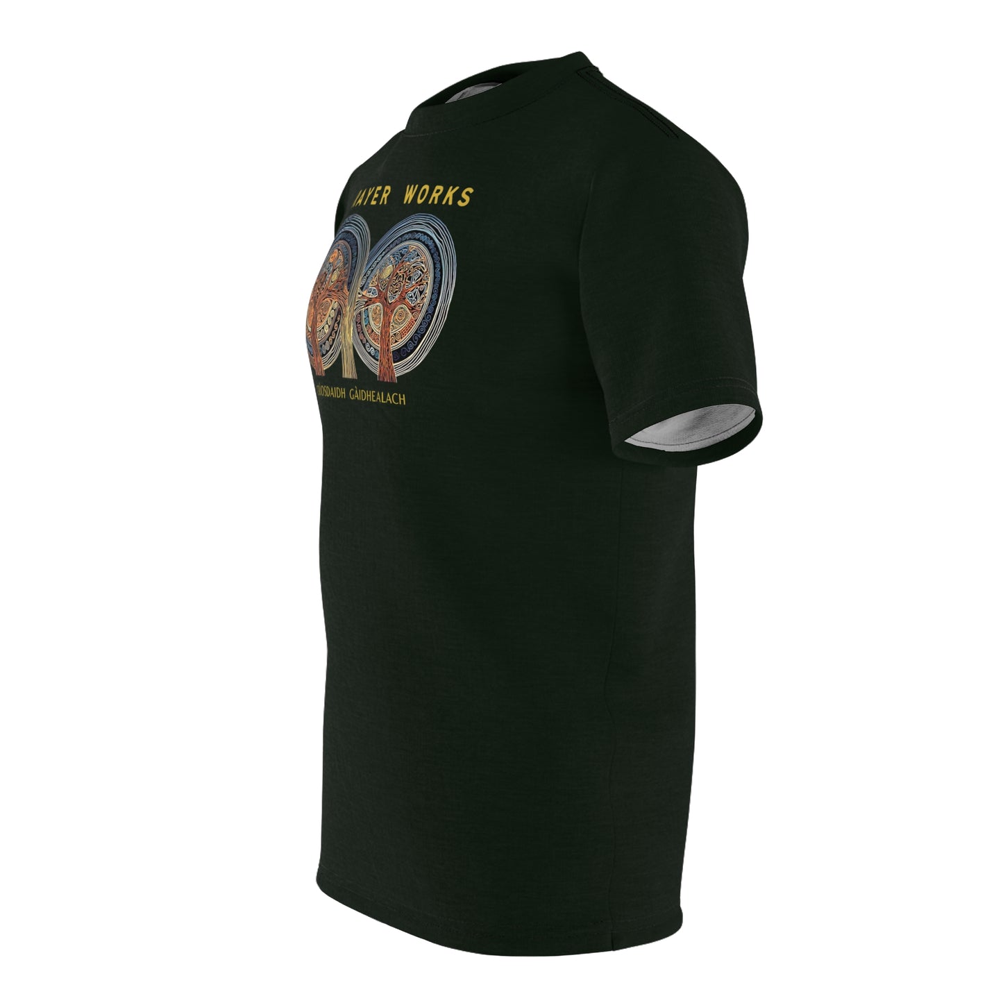 "Prayer Works – Gaelic Christian", Wearable Fine Art Unisex T-shirt (Blackstone Green)