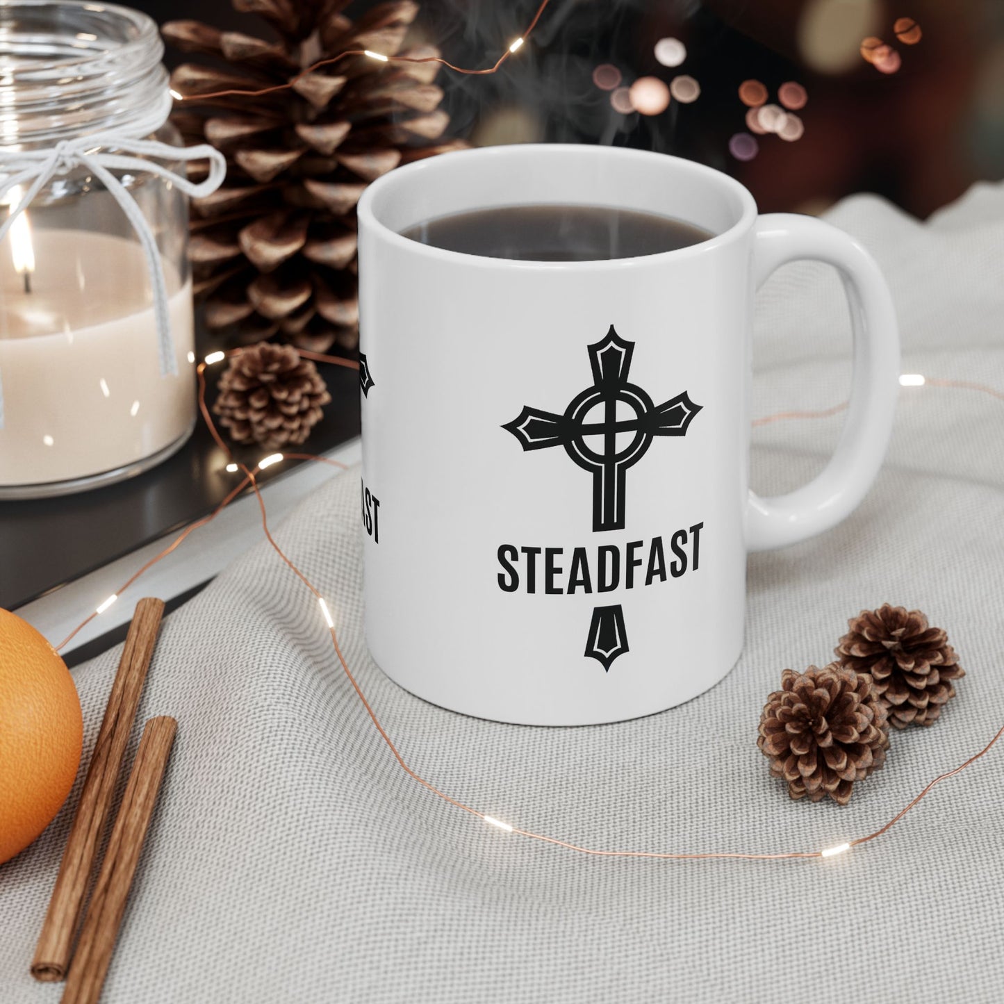 "Steadfast Cross", White Mug, (11oz & 15oz)