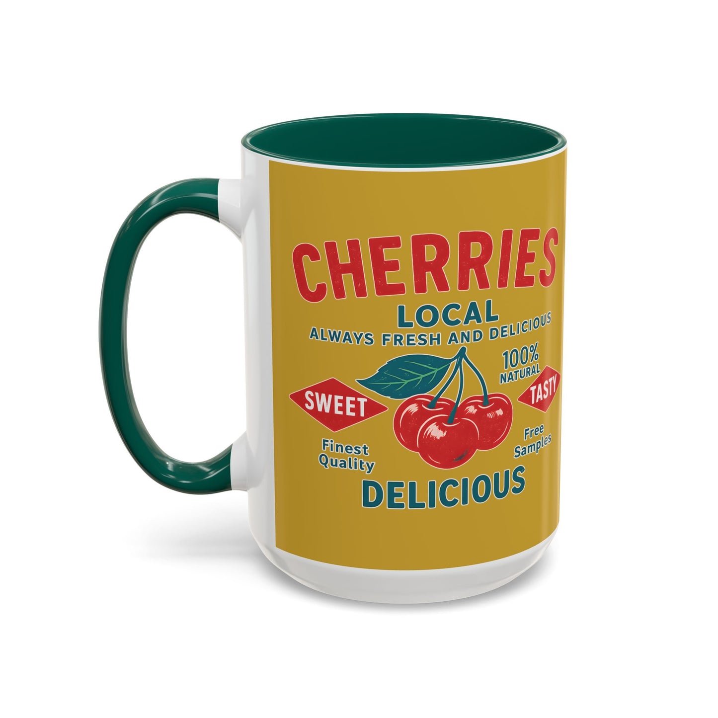 "Delicious Cherries", Colorful Mugs (11oz, 15oz) (Forgelight Gold)