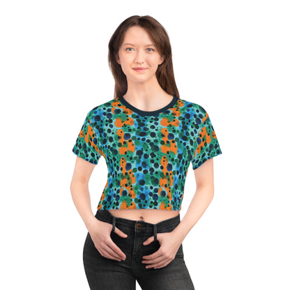 "Midnight Coral", Crop Tee (Atlantic Storm Blue Collar)