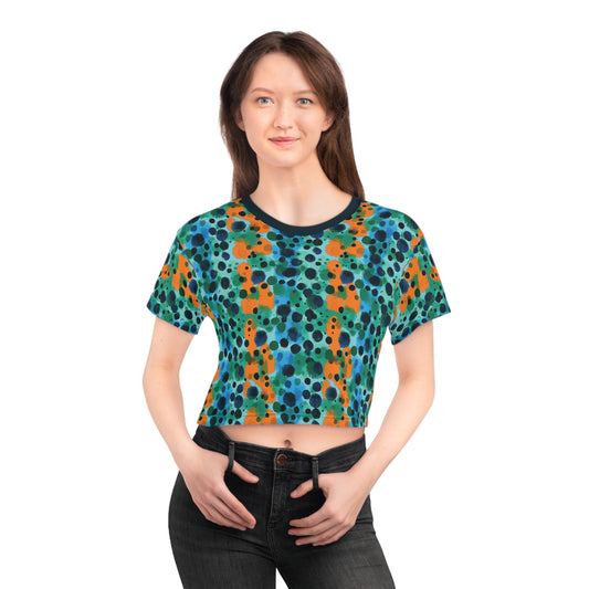 "Midnight Coral", Crop Tee (Atlantic Storm Blue Collar)