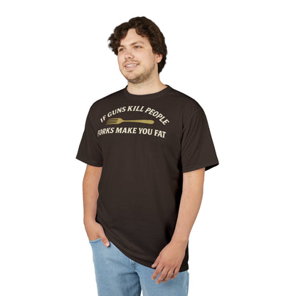 ''Forks Make You Fat", Unisex T-shirt (Peatshadow Brown)