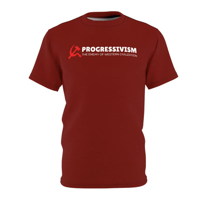 "Progressivism - Enemy of Western Civilization", Unisex Tee (Dark Scarlet)
