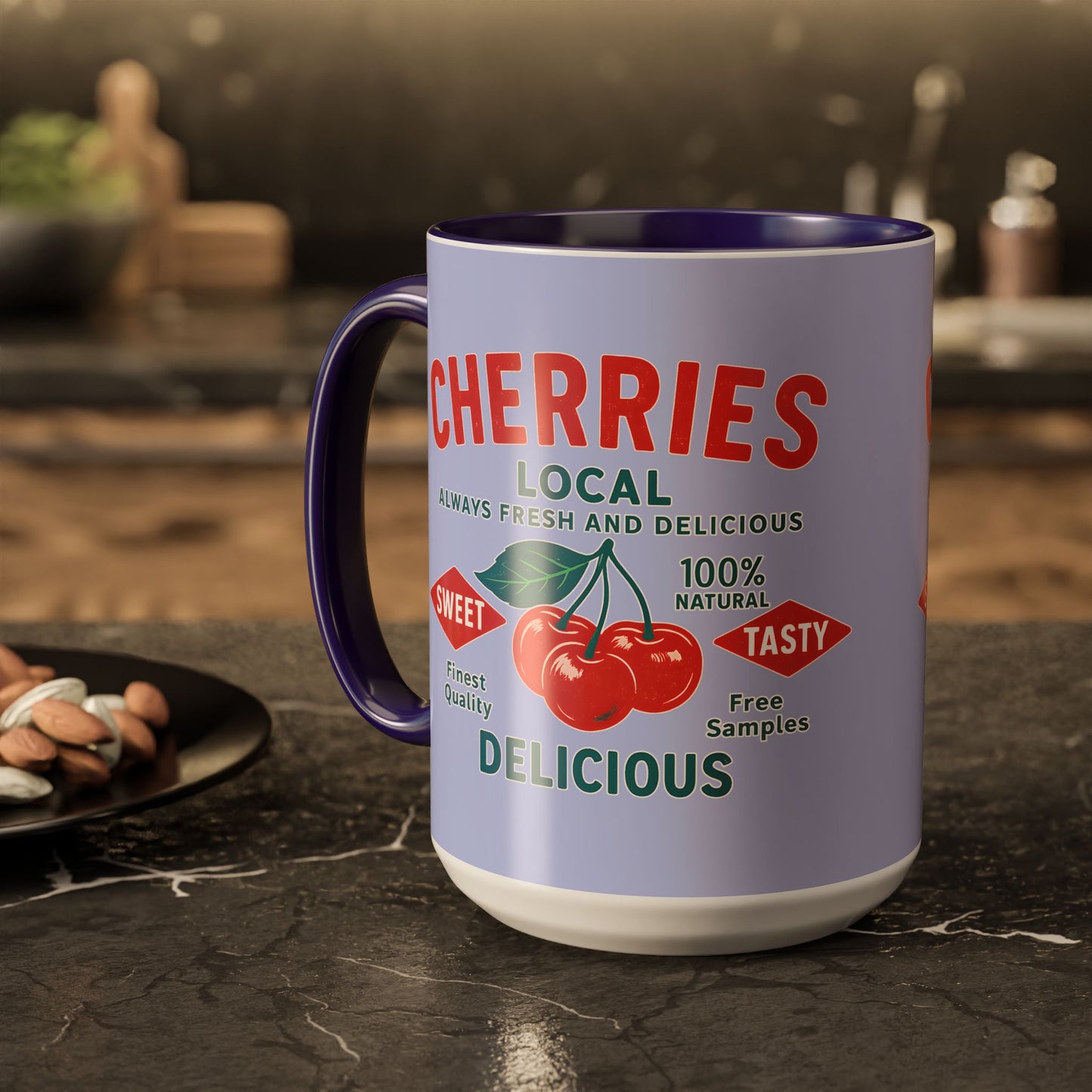 "Delicious Cherries", Colorful Mugs (11oz, 15oz) (Retro Periwinkle)