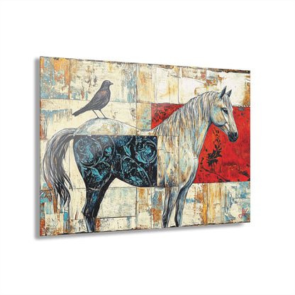 "Series: White Horse with Bird #01", Fine Art Acrylic Wall Prints (French Cleat Hanging)