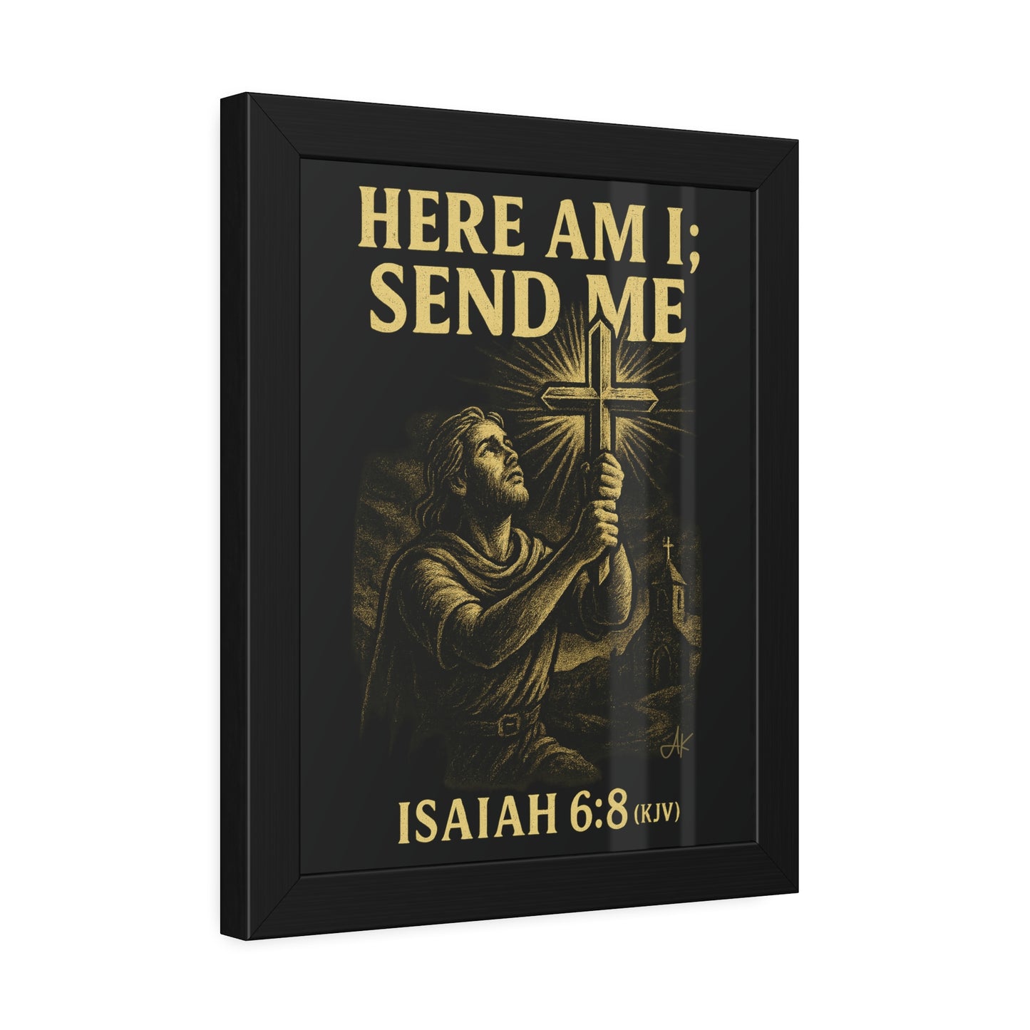 "Isaiah 6:8 (KJV)", Framed Paper Poster (Shadow Black)