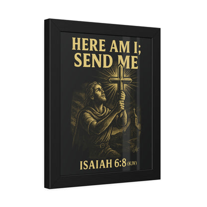 "Isaiah 6:8 (KJV)", Framed Paper Poster (Shadow Black)
