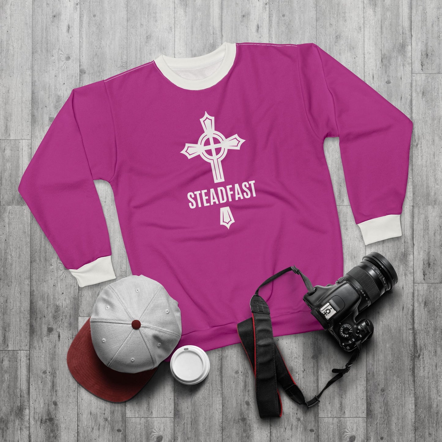 "Steadfast Cross", Unisex Sweatshirt (Prairie Foxglove Pink)