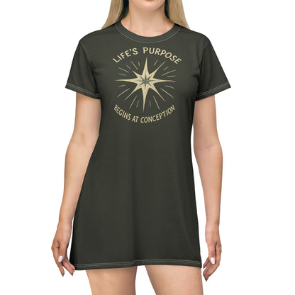 "Life's Purpose Begins at Conception #02", T-Shirt Dress (Rangitoto Green)