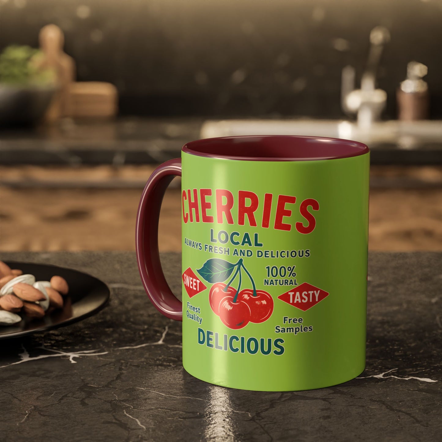"Delicious Cherries", Colorful Mugs (11oz, 15oz) (Orchard Lime)