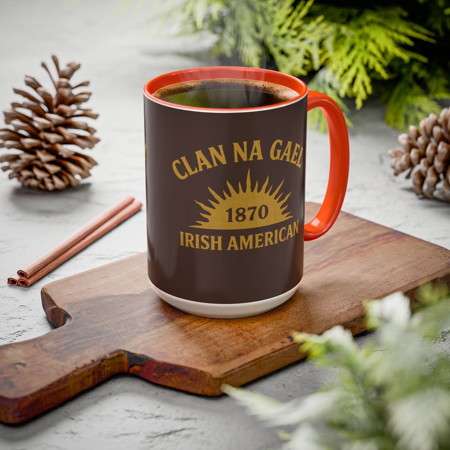 "Clan na Gael - Irish American", Colorful Mugs (11oz, 15oz) (Wild Boar Brown)