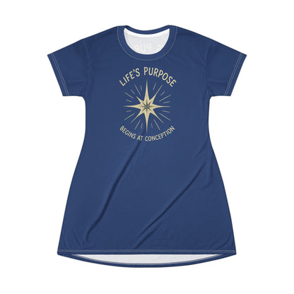 "Life's Purpose Begins at Conception #02", T-Shirt Dress (Mermaid Blues)