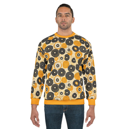 "Old 45's", Wearable Pattern Art Unisex Sweatshirt (Cyber Yellow Cuffs)