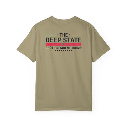 "The Deep State Shot President Trump" #02, Unisex White T-shirt