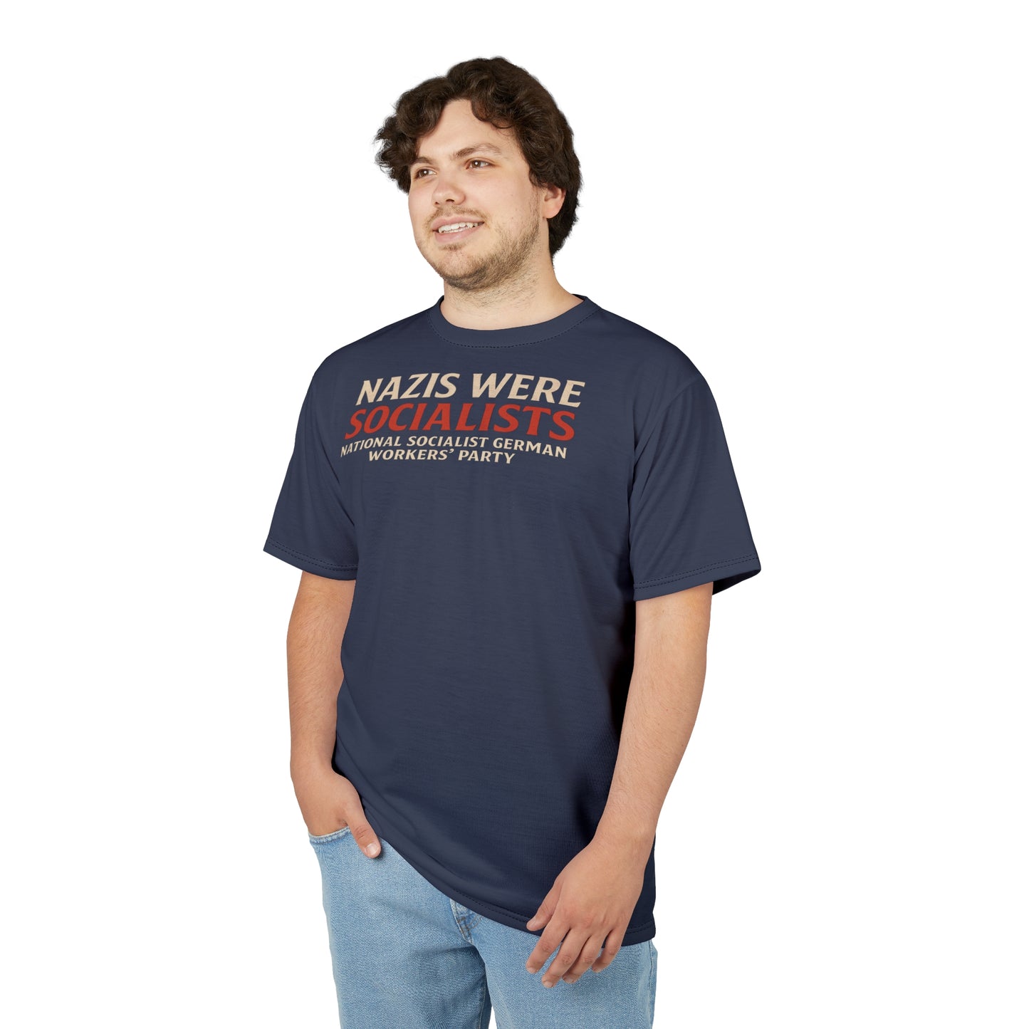 "Nazis were Socialists", Unisex T-shirt (Burka Blue Grey)