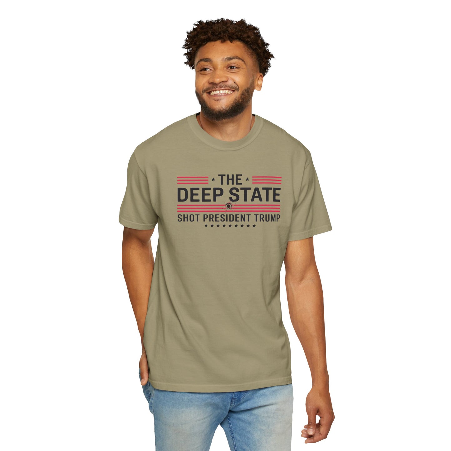 "The Deep State Shot President Trump" #02, Unisex White T-shirt