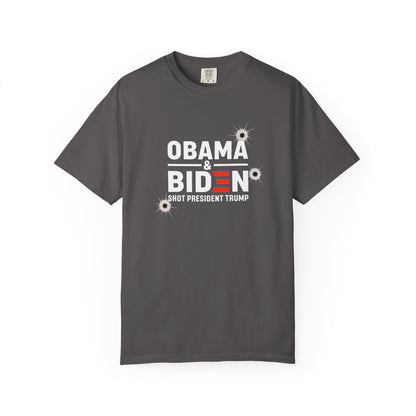 "Obama & Biden Shot President Trump", Unisex Black T-shirt