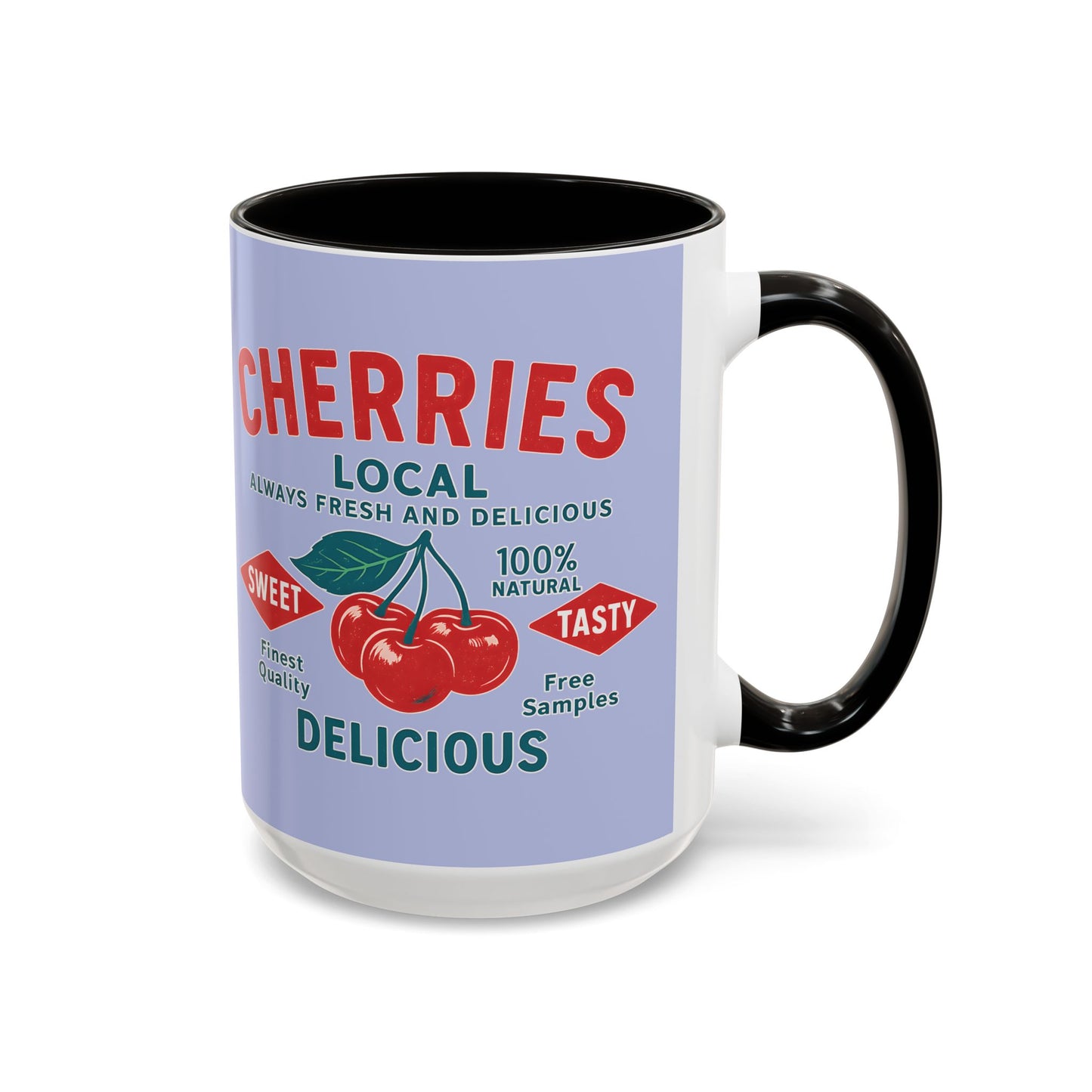 "Delicious Cherries", Colorful Mugs (11oz, 15oz) (Retro Periwinkle)