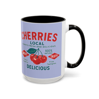 "Delicious Cherries", Colorful Mugs (11oz, 15oz) (Retro Periwinkle)
