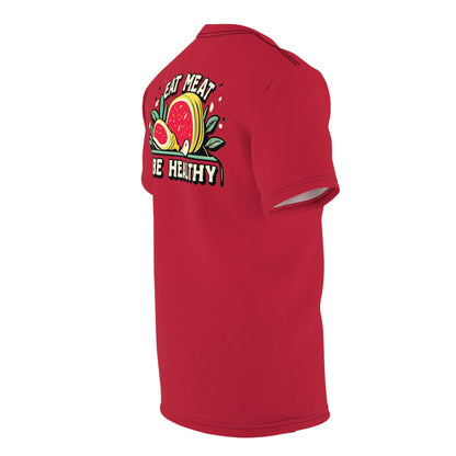 "Eat Meat & Be Healthy", Unisex T-shirt (Cardinal Red)