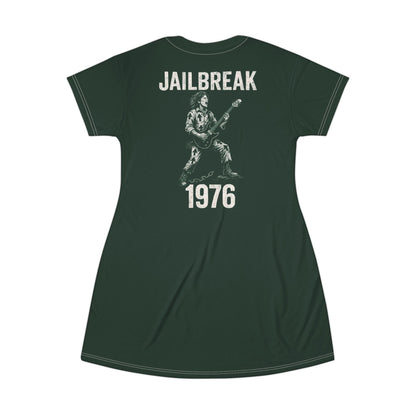 "Jailbreak 1976", T-Shirt Dress (Deep Grove Green)