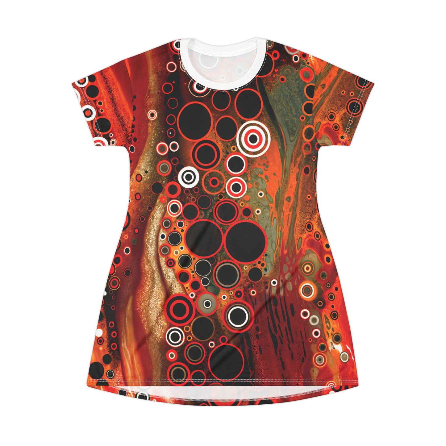 "Abstract #08", Wearable Fine Art T-Shirt Dress (Porcelain White Collar)