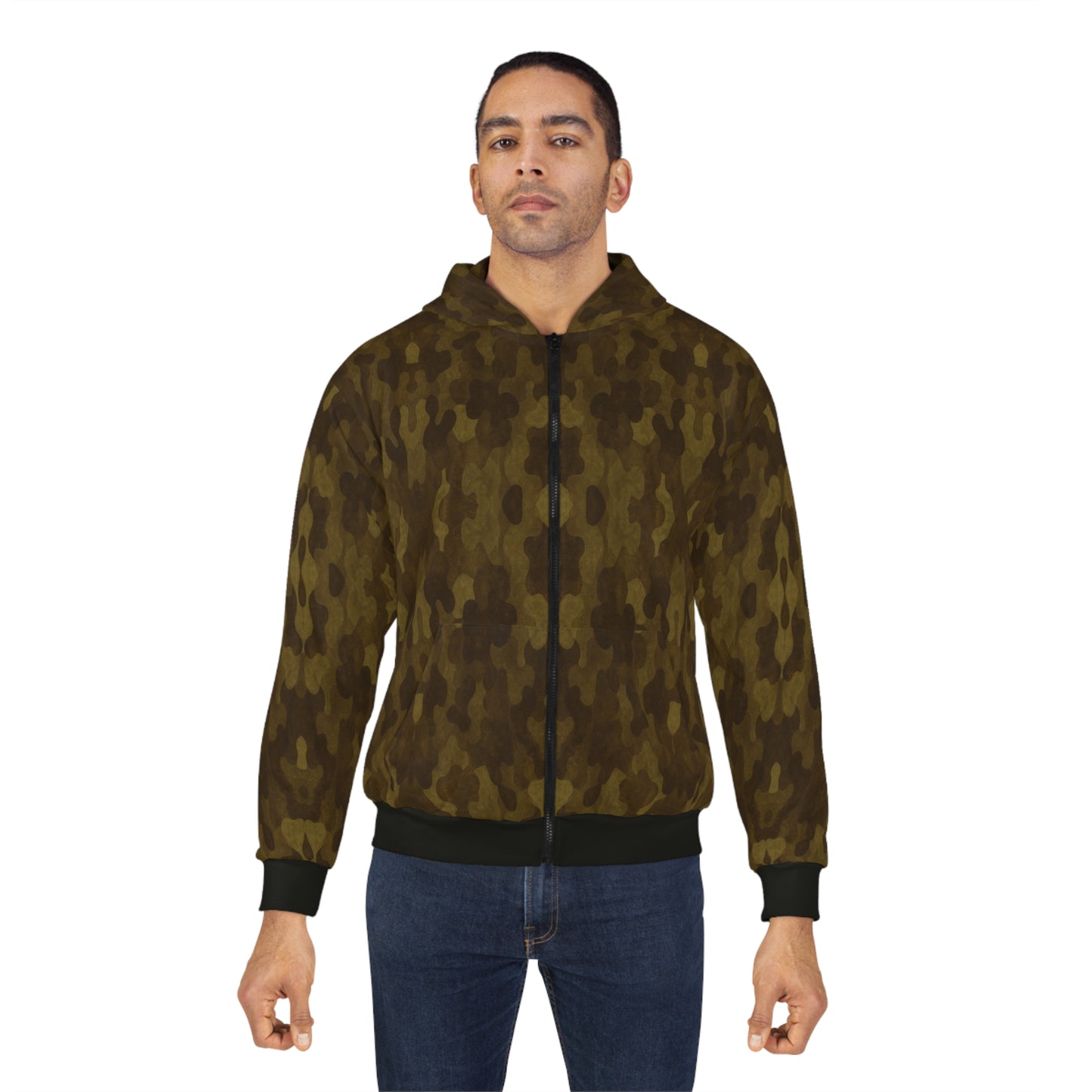 "Swamp Recon Camouflage", Unisex Wearable Art Zip Hoodie (Alligator Black Cuffs and Waist)