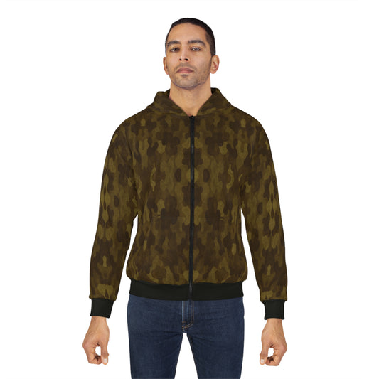 "Swamp Recon Camouflage", Unisex Wearable Art Zip Hoodie (Alligator Black Cuffs and Waist)
