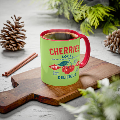 "Delicious Cherries", Colorful Mugs (11oz, 15oz) (Orchard Lime)