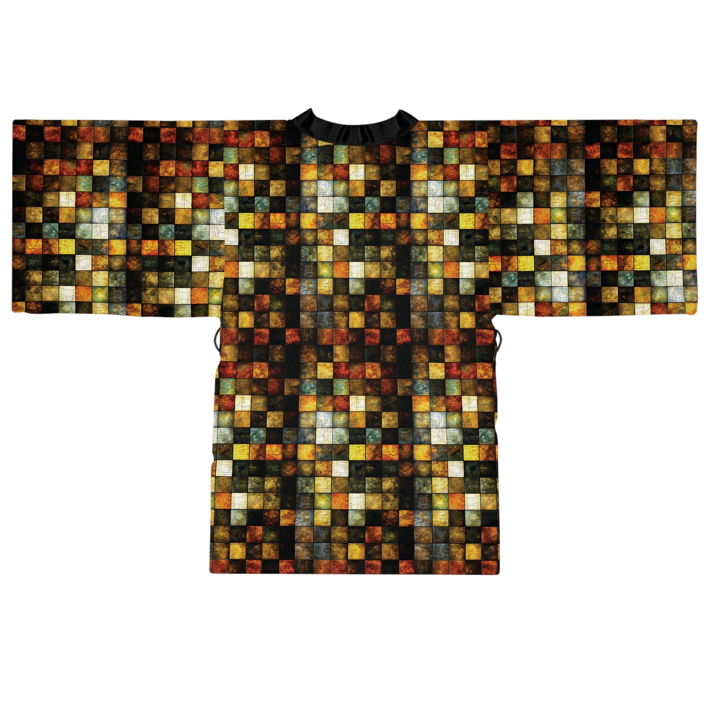"Wood Block Pattern" #01, Long Sleeve Kimono Robe