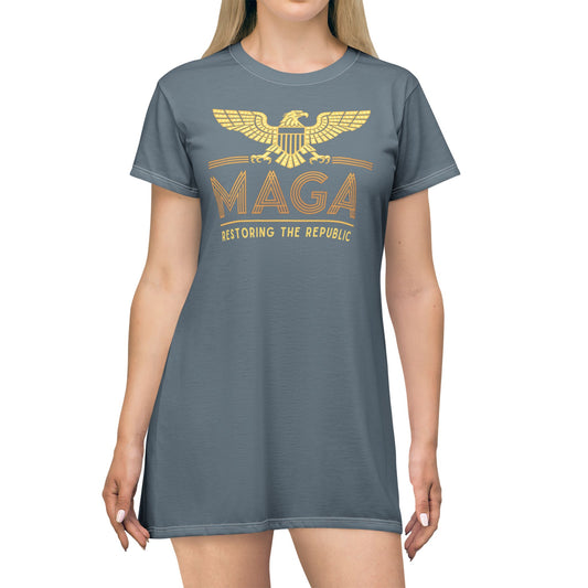 "MAGA - Restoring the Republic", T-Shirt Dress (Slate Grey)