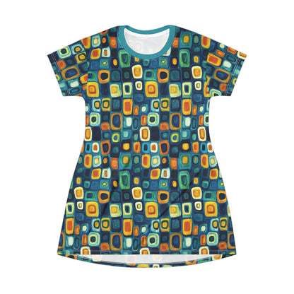 "Soul Mosaic", T-Shirt Dress (Columba Blue Collar)