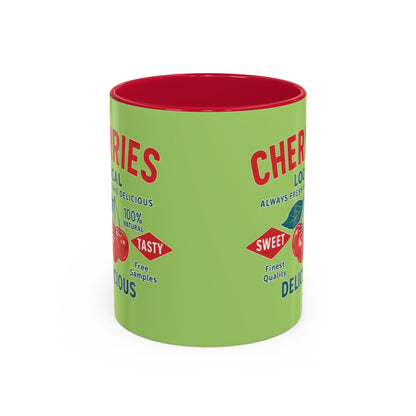 "Delicious Cherries", Colorful Mugs (11oz, 15oz) (Orchard Lime)