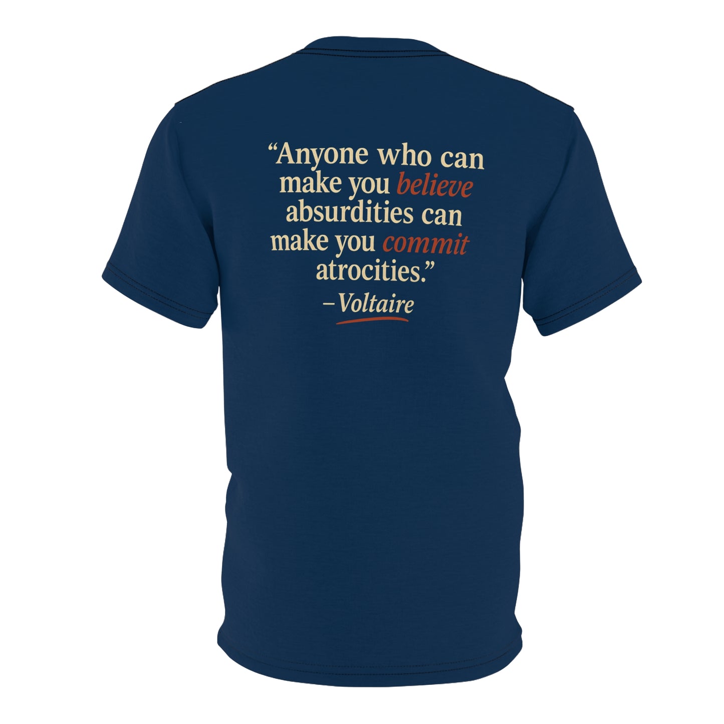 "Beware Woke - Voltaire", Wearable Art Unisex T-shirt (Höpfner Blue)