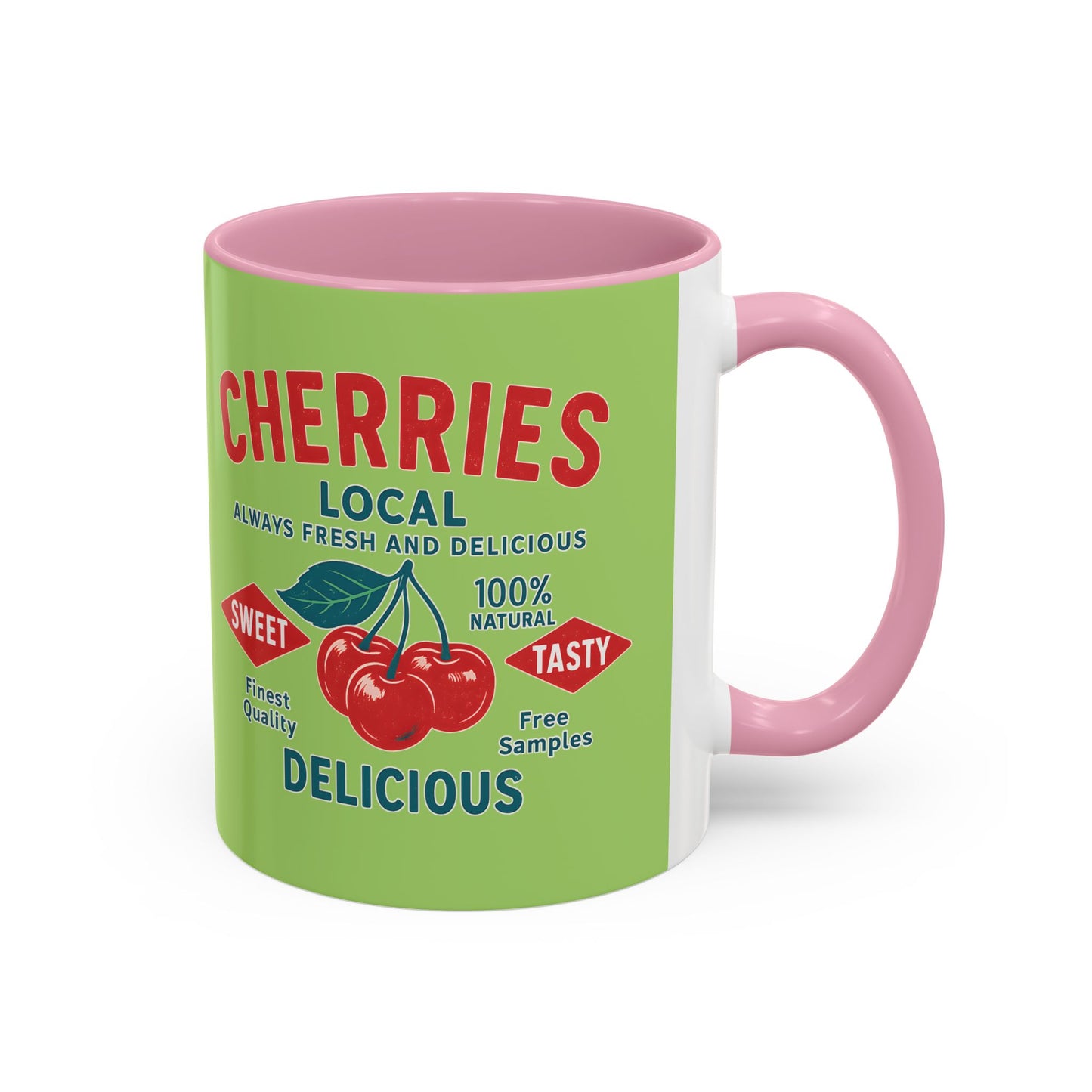 "Delicious Cherries", Colorful Mugs (11oz, 15oz) (Orchard Lime)