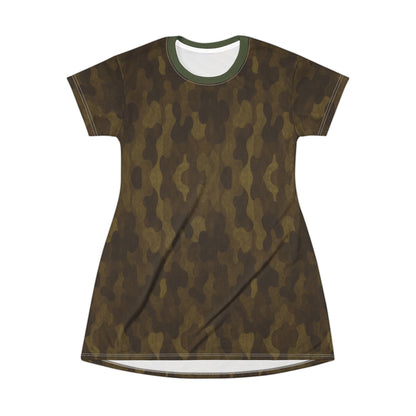 "Swamp Recon Camouflage", T-Shirt Dress (Fen Moss Green Collar)