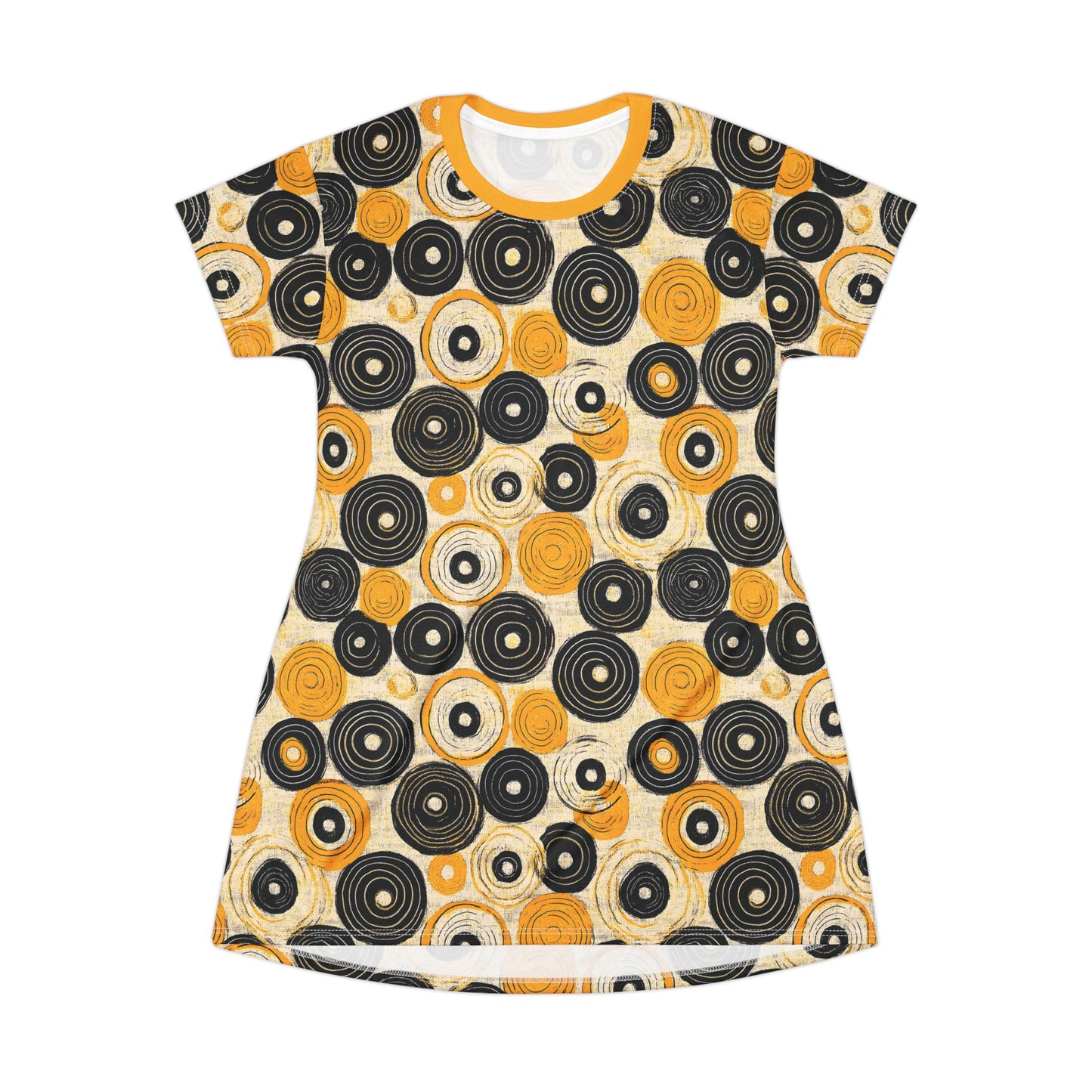 "Old 45's", Wearable Pattern Art T-Shirt Dress (Cyber Yellow Collar)