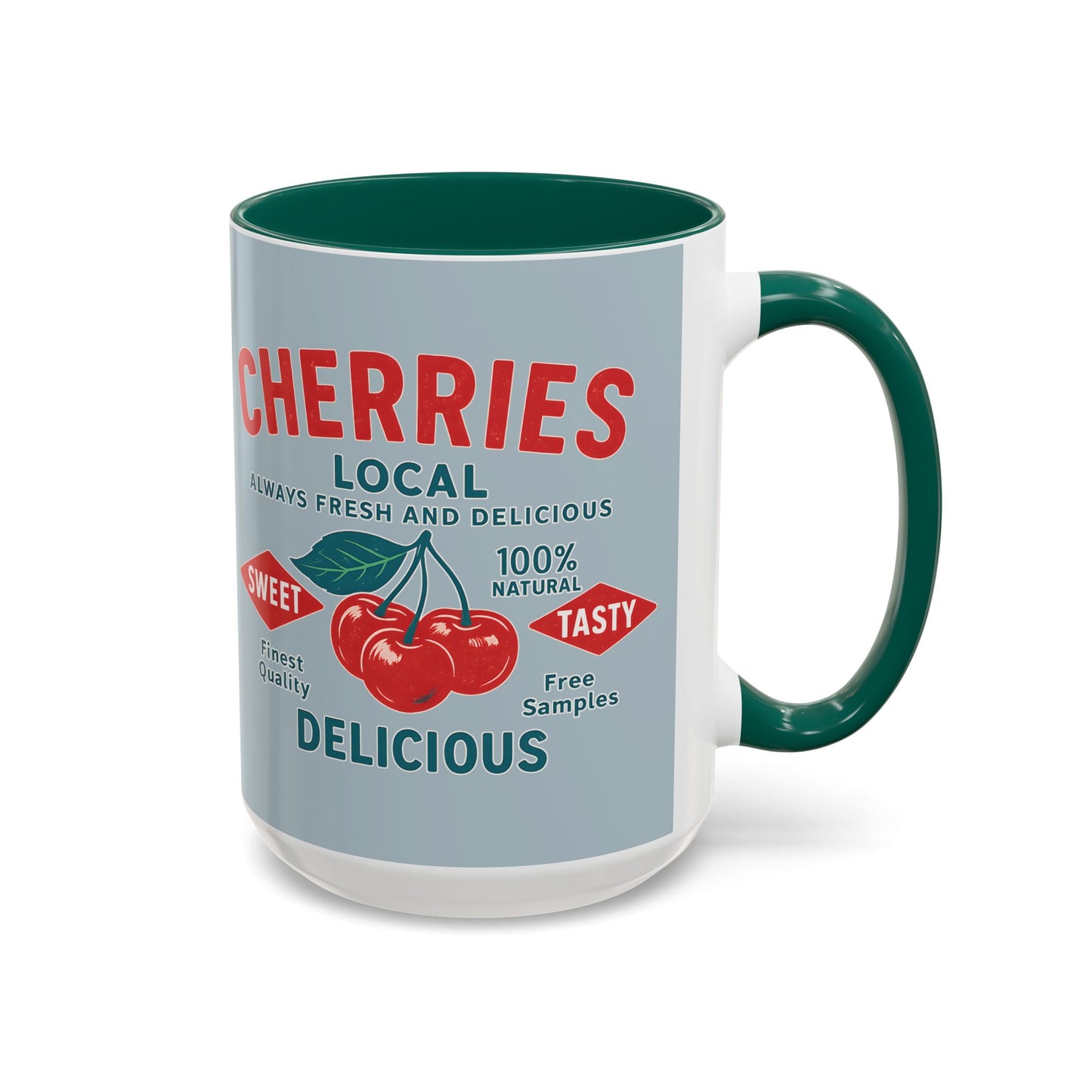 "Delicious Cherries", Colorful Mugs (11oz, 15oz) (Washed Silver-Blue)