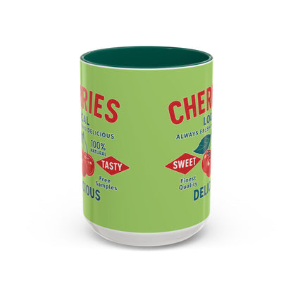 "Delicious Cherries", Colorful Mugs (11oz, 15oz) (Orchard Lime)
